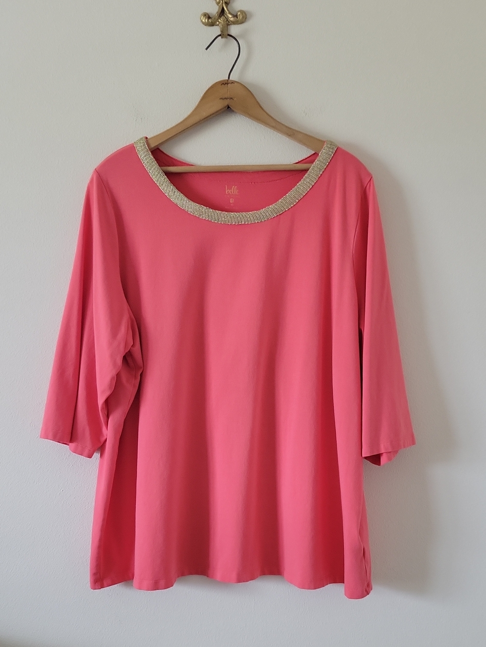 Belle by Kim Gravel Coral TripleLuxe Lurex Chain 3/4 Sleeve Top Size 3X